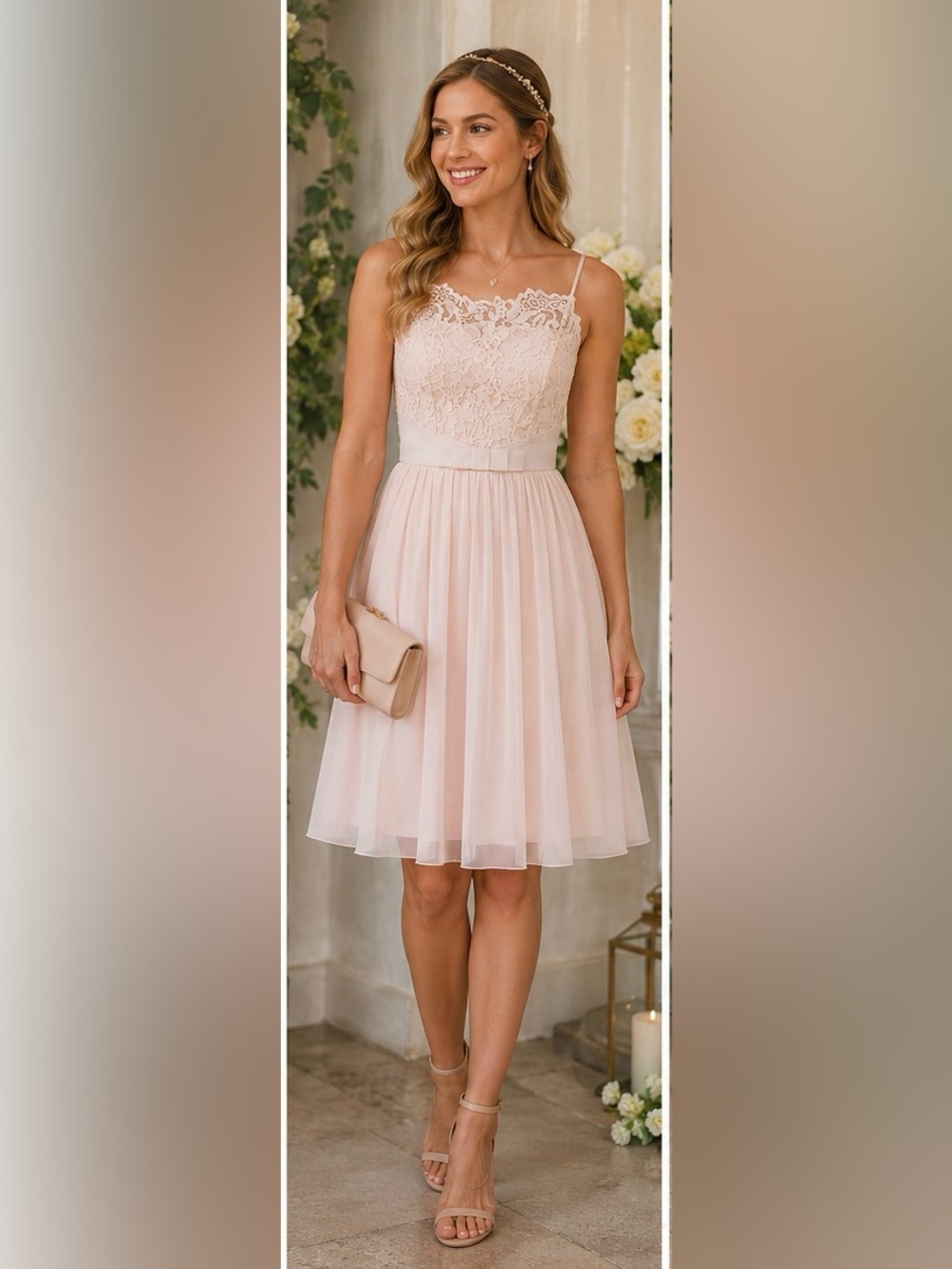 NWOT Ted Baker Mimee  Lace Bodice Chiffon Midi Dress Blush Pink, 4 Wedding Guest